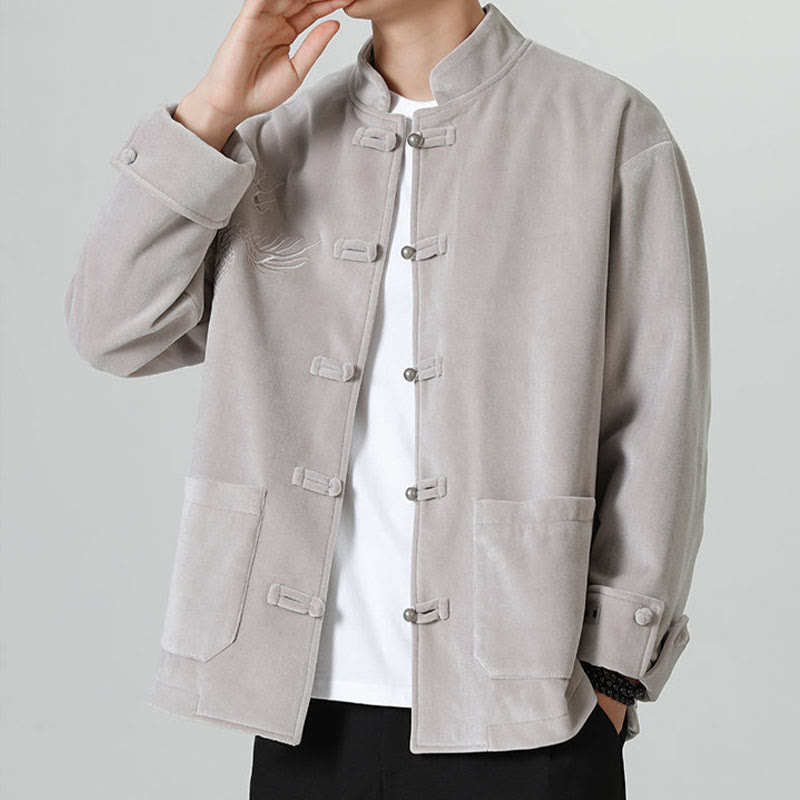 Nimara Ritual Embroider Dragon Casual Frog-button Cotton Men's Jacket Shirt Clothing