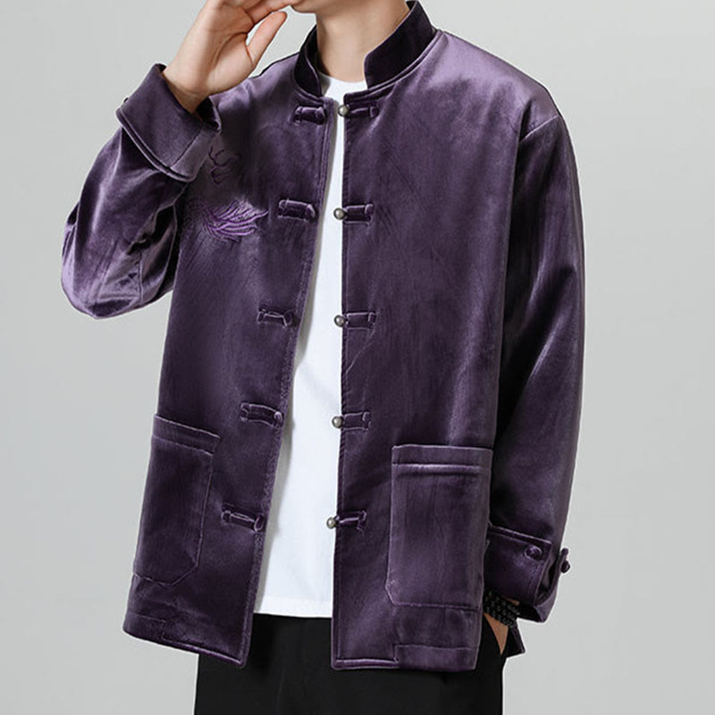 Nimara Ritual Embroider Dragon Casual Frog-button Cotton Men's Jacket Shirt Clothing