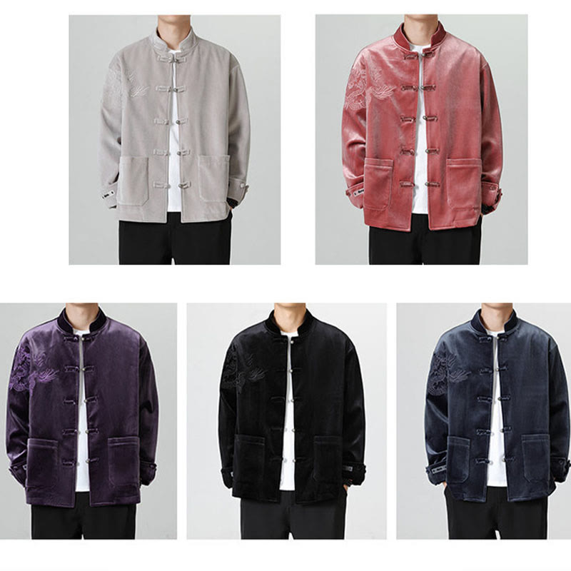 Nimara Ritual Embroider Dragon Casual Frog-button Cotton Men's Jacket Shirt Clothing