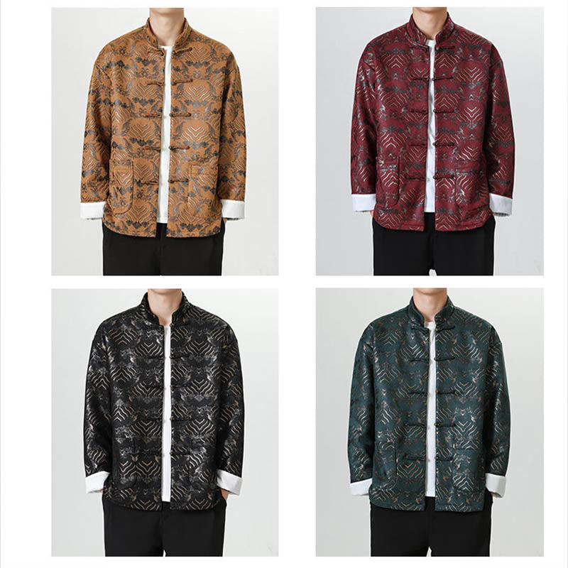 Nimara Ritual Frog-Button Chinese Tang Suit Wave Shape Long Shirt Men Jacket Clothing