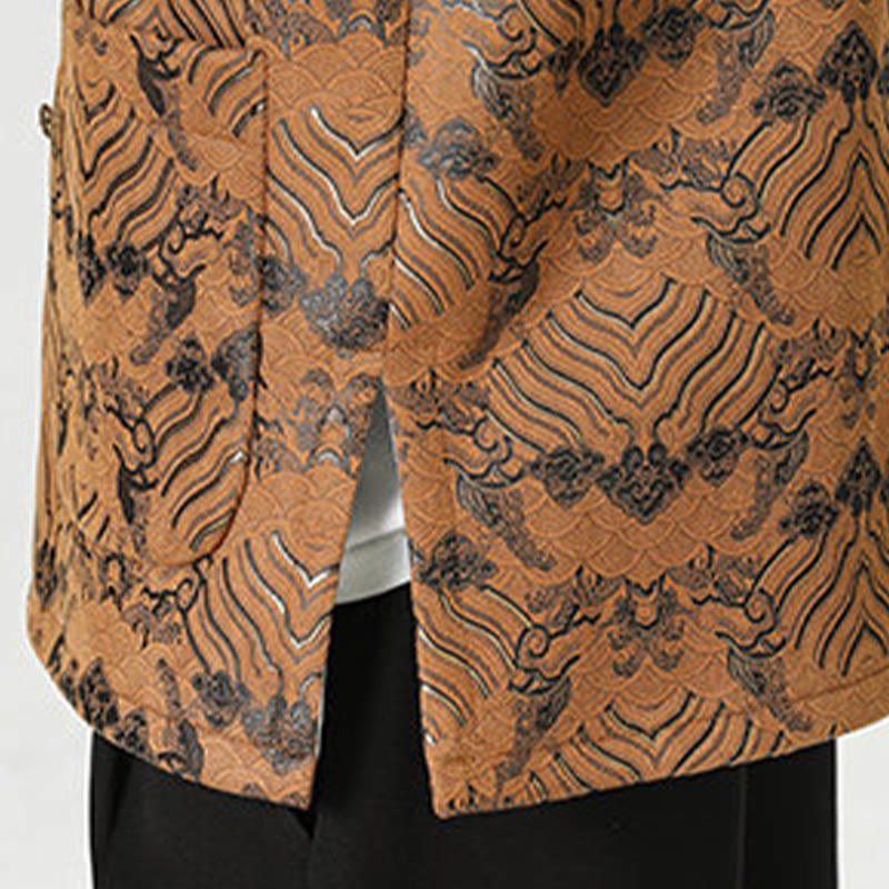 Nimara Ritual Frog-Button Chinese Tang Suit Wave Shape Long Shirt Men Jacket Clothing