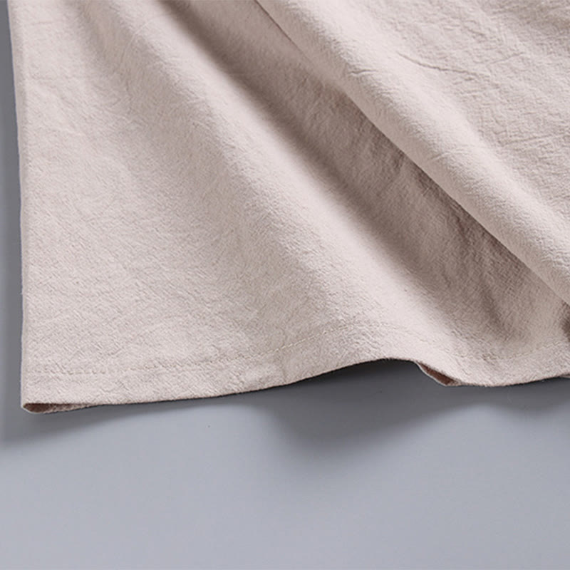 Nimara Ritual Loose Men's T-Shirt Solid Color Top Short Sleeve V Collar Breathable Cotton Linen Shirt