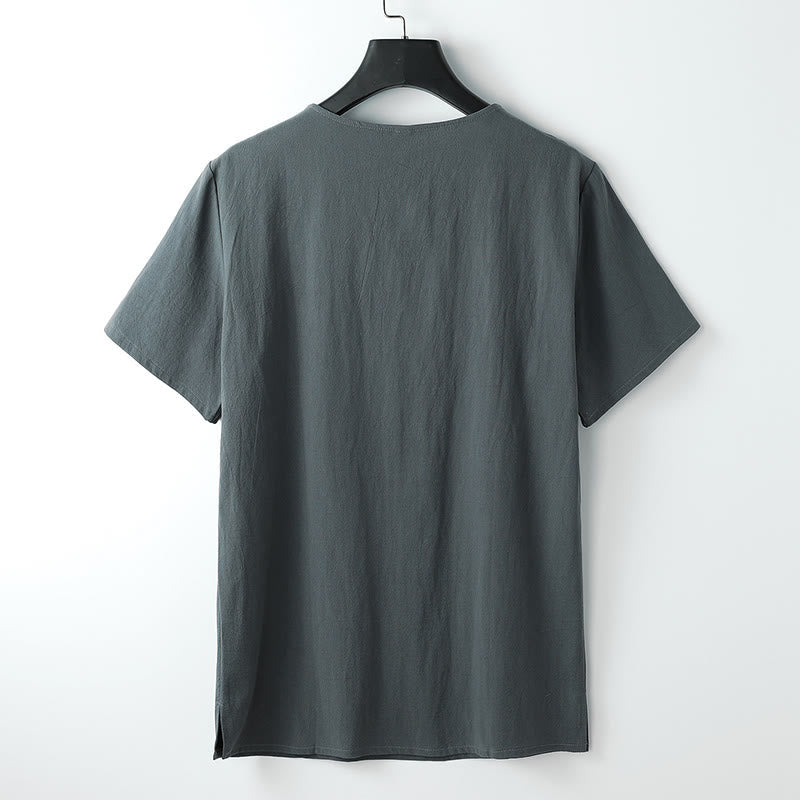 Nimara Ritual Men's T-Shirt Solid Color Top Short Sleeve Three-button V Collar Soft Cotton Shirt