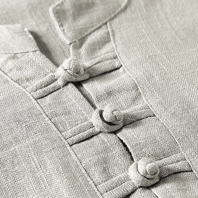 Nimara Ritual Loose Men's Shirt Solid Color Notched Neck Top Short Sleeve Comfy Button Breathable Cotton Linen Shirt