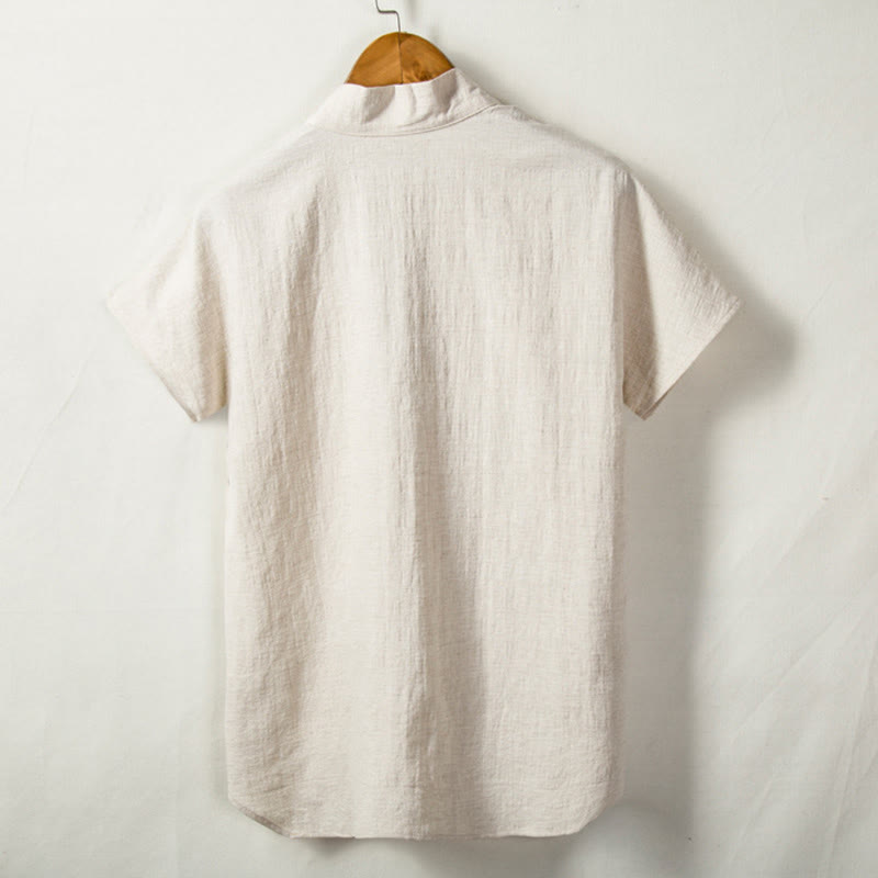 Nimara Ritual Men's Short Sleeve Shirt With Pocket V Neck Comfort Cotton Linen Shirt