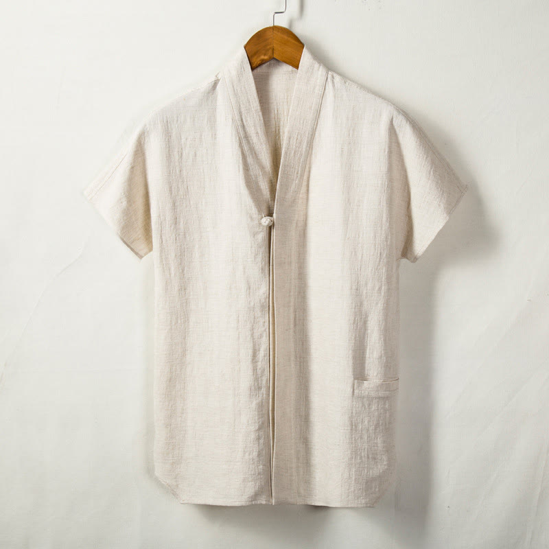 Nimara Ritual Men's Short Sleeve Shirt With Pocket V Neck Comfort Cotton Linen Shirt
