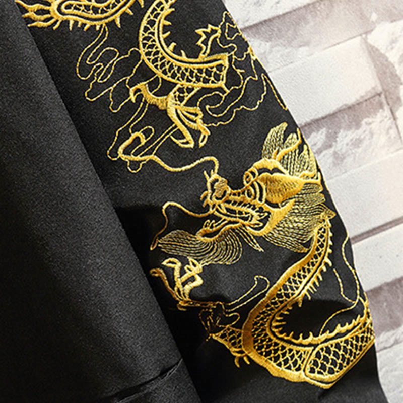 Nimara Ritual Embroider Dragon Phoenix Casual Frog-button Cotton Men's Jacket Shirt Clothing