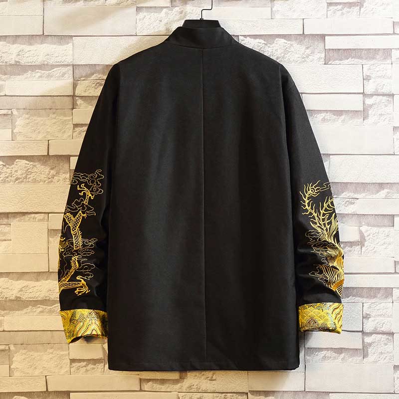 Nimara Ritual Embroider Dragon Phoenix Casual Frog-button Cotton Men's Jacket Shirt Clothing