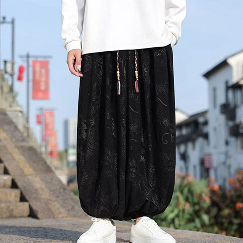 Nimara Ritual Dragon Design Casual Plain Cotton Men's Pants With Pockets