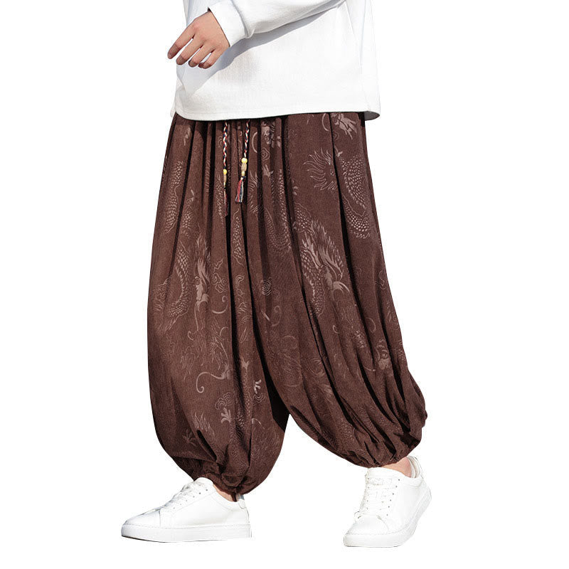 Nimara Ritual Dragon Design Casual Plain Cotton Men's Pants With Pockets