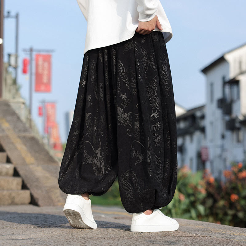 Nimara Ritual Dragon Design Casual Plain Cotton Men's Pants With Pockets