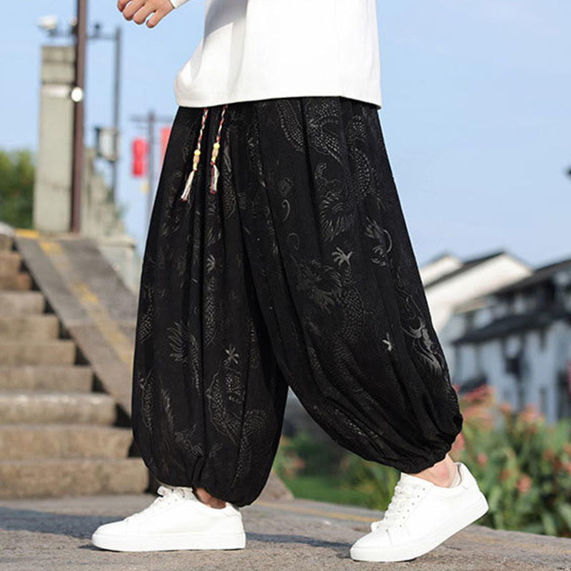Nimara Ritual Dragon Design Casual Plain Cotton Men's Pants With Pockets