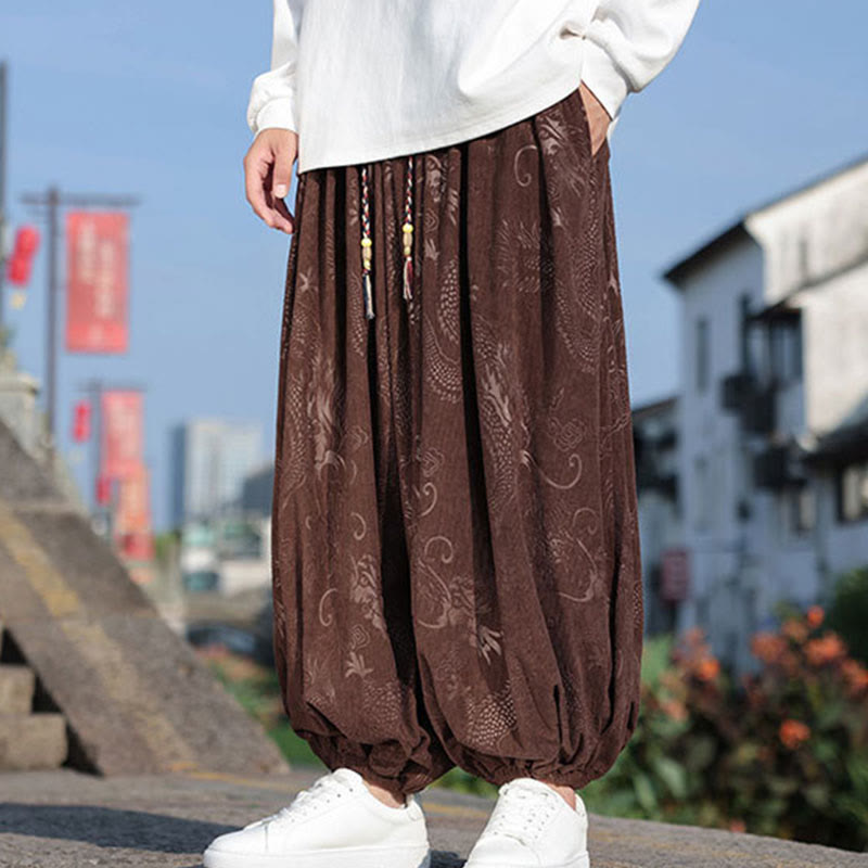 Nimara Ritual Dragon Design Casual Plain Cotton Men's Pants With Pockets
