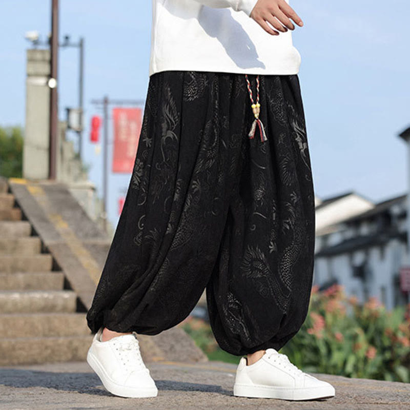 Nimara Ritual Dragon Design Casual Plain Cotton Men's Pants With Pockets