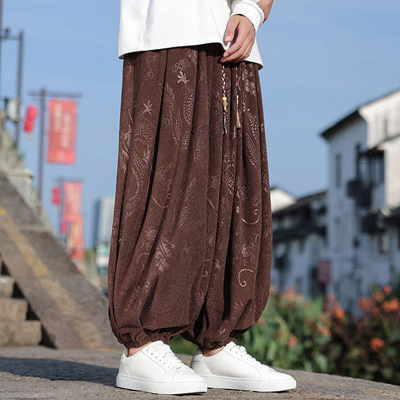Nimara Ritual Dragon Design Casual Plain Cotton Men's Pants With Pockets