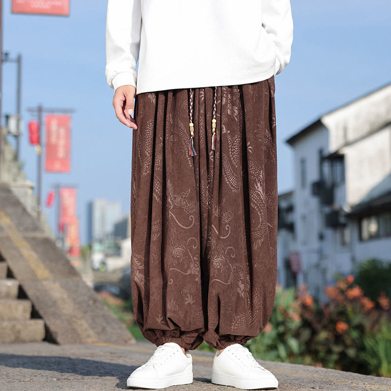 Nimara Ritual Dragon Design Casual Plain Cotton Men's Pants With Pockets