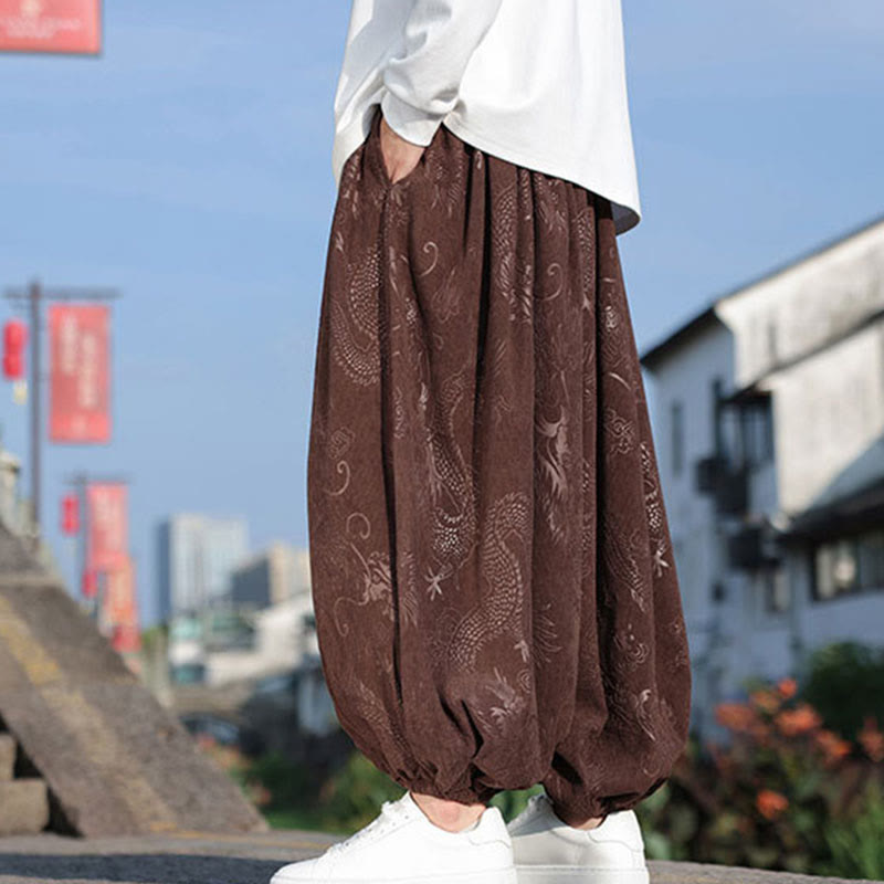 Nimara Ritual Dragon Design Casual Plain Cotton Men's Pants With Pockets