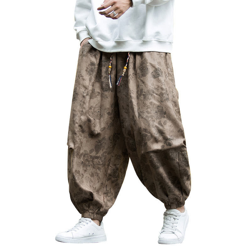 Nimara Ritual Casual Flower Corduroy Cotton Men's Pants With Big Pockets