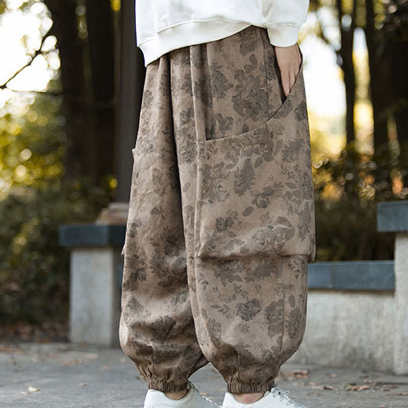 Nimara Ritual Casual Flower Corduroy Cotton Men's Pants With Big Pockets