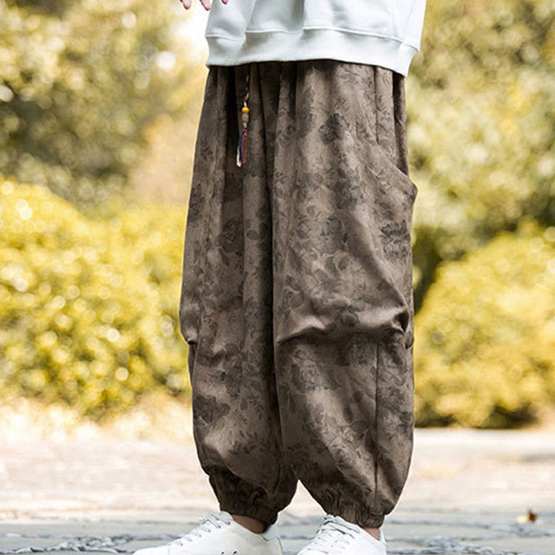 Nimara Ritual Casual Flower Corduroy Cotton Men's Pants With Big Pockets