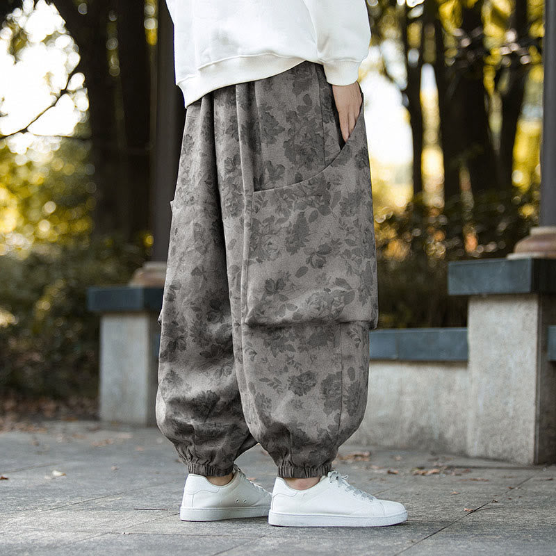 Nimara Ritual Casual Flower Corduroy Cotton Men's Pants With Big Pockets