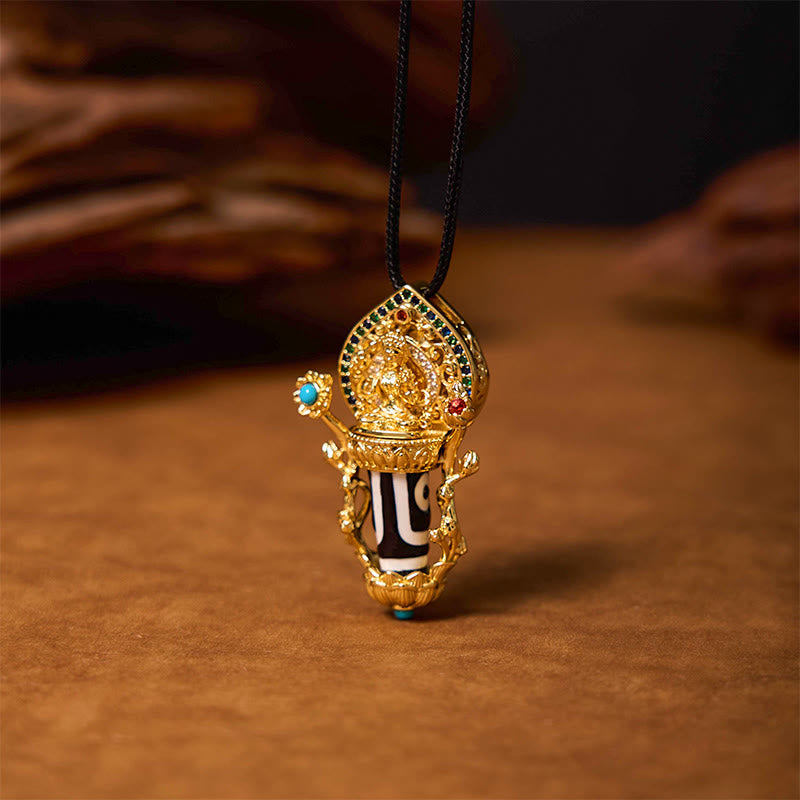 Nimara Ritual Tibetan Dzi Bead Manjusri Bodhisattva Pattern Compassion String Necklace Pendant