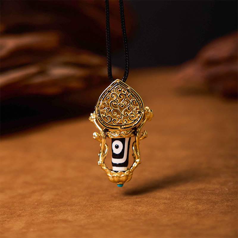 Nimara Ritual Tibetan Dzi Bead Manjusri Bodhisattva Pattern Compassion String Necklace Pendant