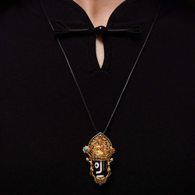 Nimara Ritual Tibetan Dzi Bead Manjusri Bodhisattva Pattern Compassion String Necklace Pendant