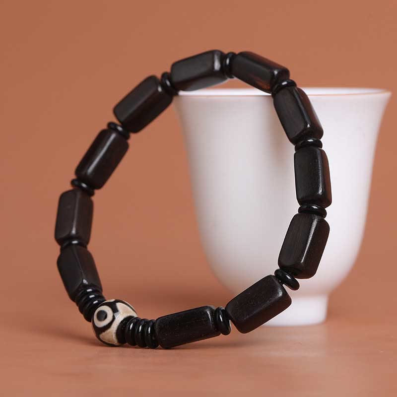 Nimara Ritual Ebony Wood Rectangular Beads Dzi Bead Balance Bracelet