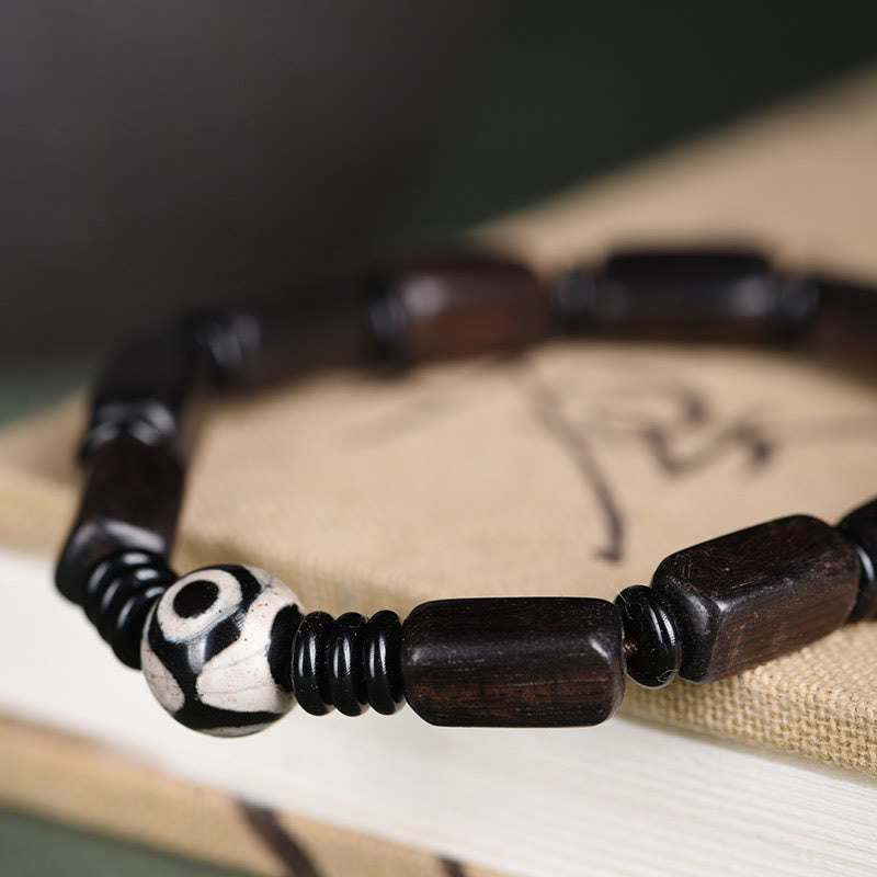 Nimara Ritual Ebony Wood Rectangular Beads Dzi Bead Balance Bracelet