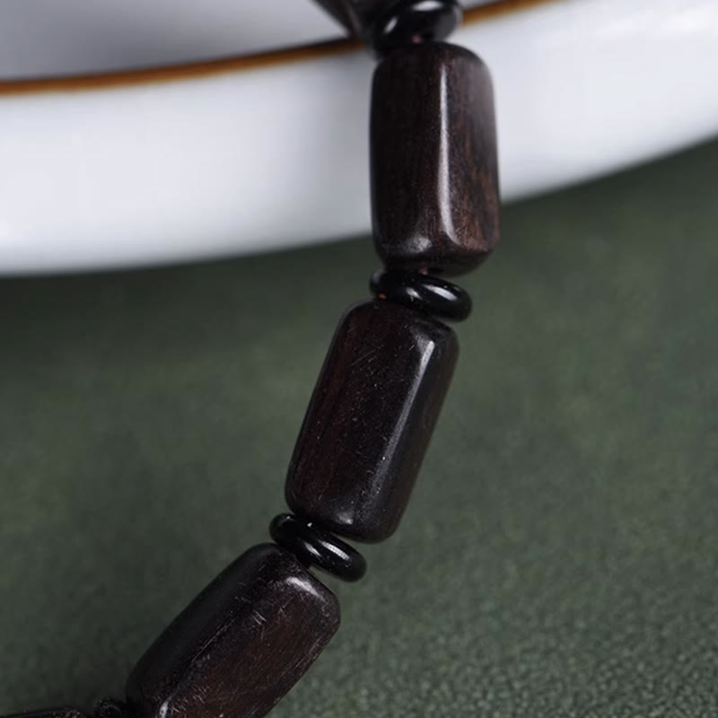 Nimara Ritual Ebony Wood Rectangular Beads Dzi Bead Balance Bracelet