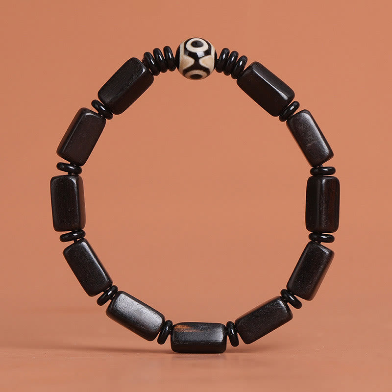 Nimara Ritual Ebony Wood Rectangular Beads Dzi Bead Balance Bracelet
