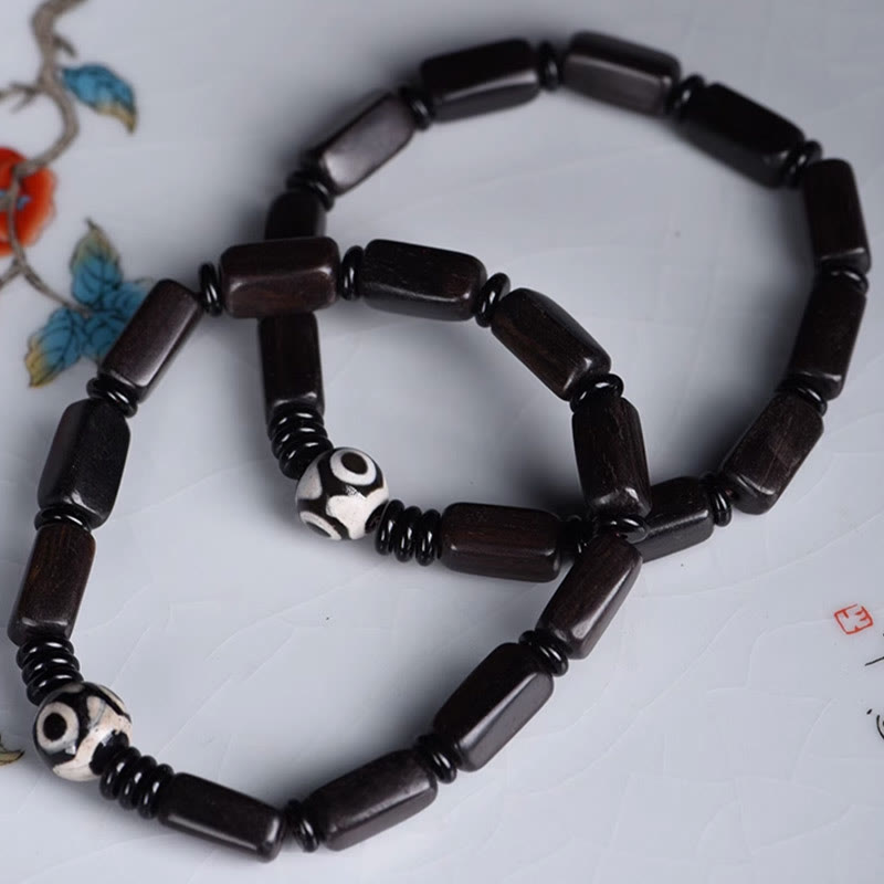 Nimara Ritual Ebony Wood Rectangular Beads Dzi Bead Balance Bracelet