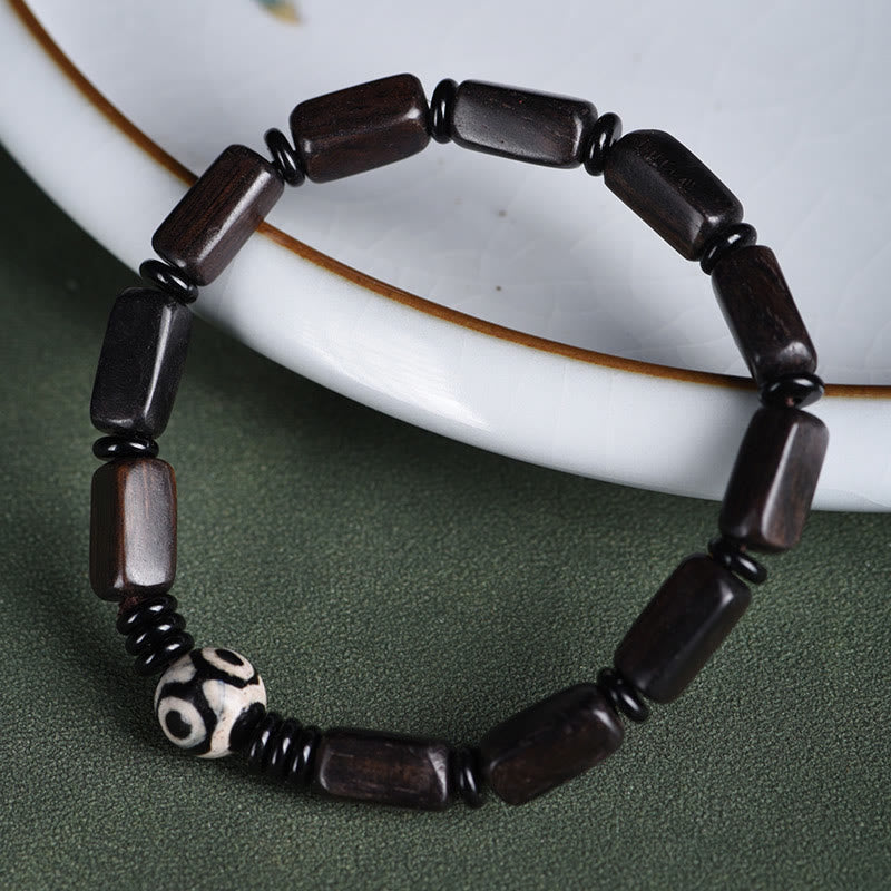 Nimara Ritual Ebony Wood Rectangular Beads Dzi Bead Balance Bracelet