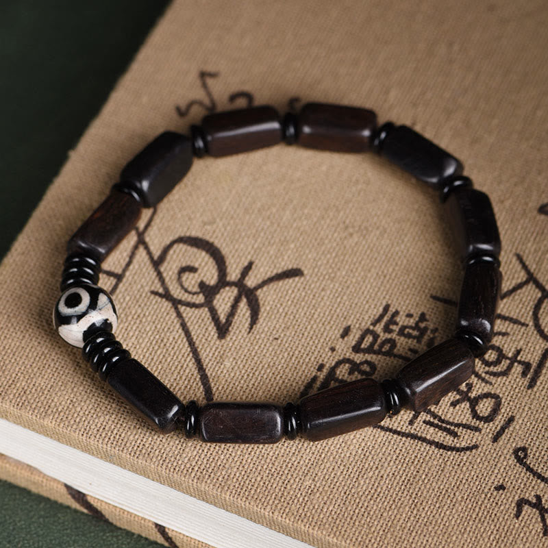 Nimara Ritual Ebony Wood Rectangular Beads Dzi Bead Balance Bracelet