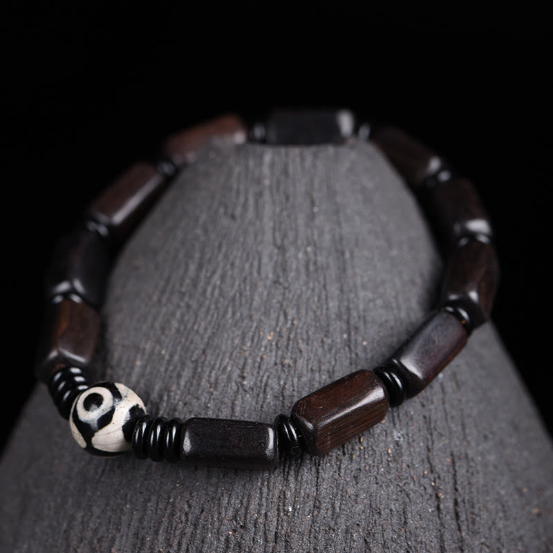 Nimara Ritual Ebony Wood Rectangular Beads Dzi Bead Balance Bracelet