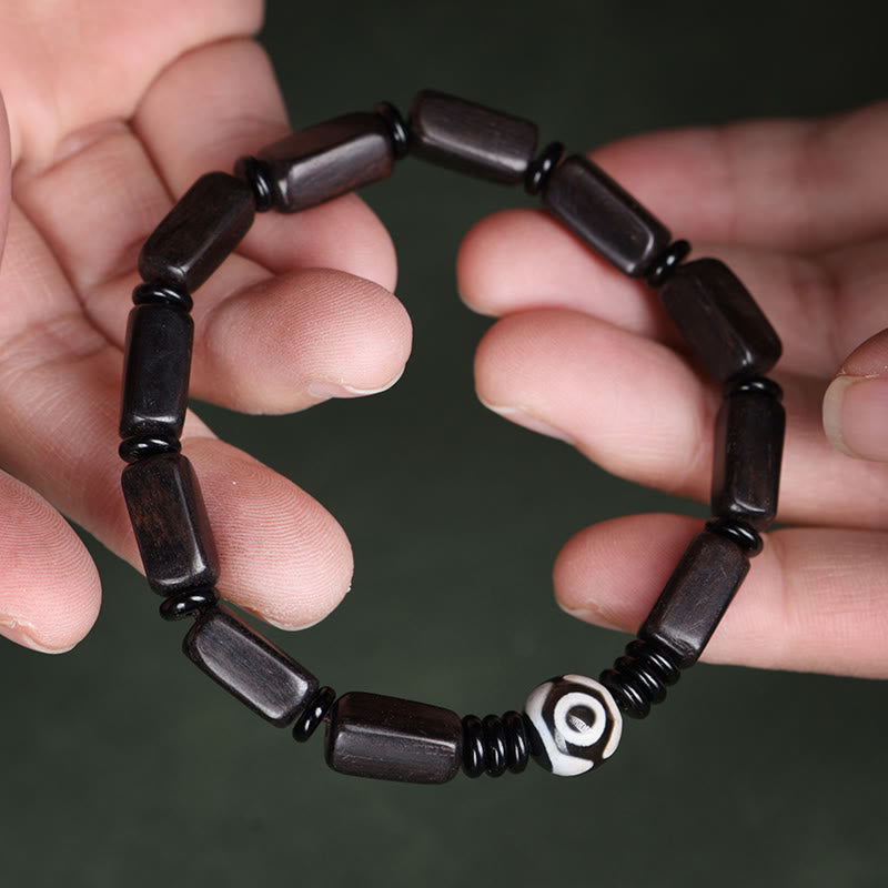 Nimara Ritual Ebony Wood Rectangular Beads Dzi Bead Balance Bracelet
