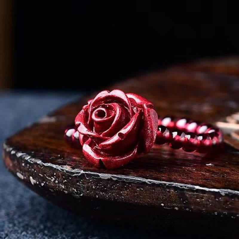 Nimara Ritual Cinnabar Rose Garnet Beads Concentration Ring