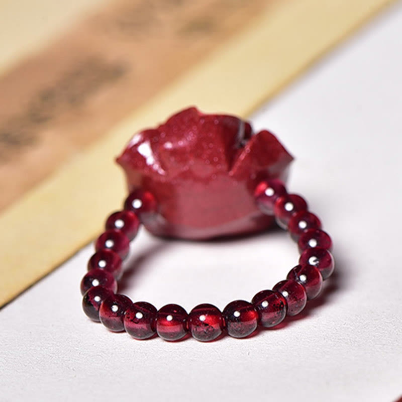 Nimara Ritual Cinnabar Rose Garnet Beads Concentration Ring
