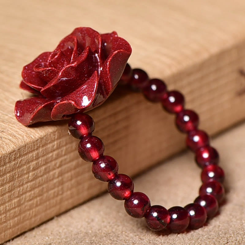 Nimara Ritual Cinnabar Rose Garnet Beads Concentration Ring