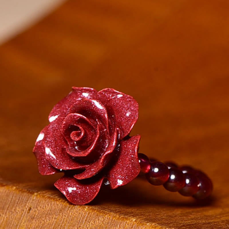 Nimara Ritual Cinnabar Rose Garnet Beads Concentration Ring
