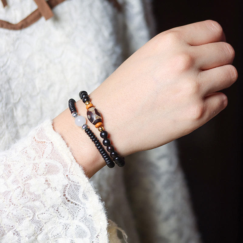 Nimara Ritual Ebony Sandalwood Green Sandalwood Dzi Bead Balance Calm Double Wrap Bracelet