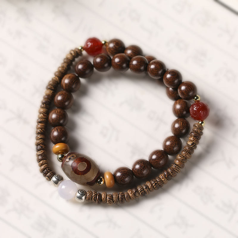 Nimara Ritual Ebony Sandalwood Green Sandalwood Dzi Bead Balance Calm Double Wrap Bracelet