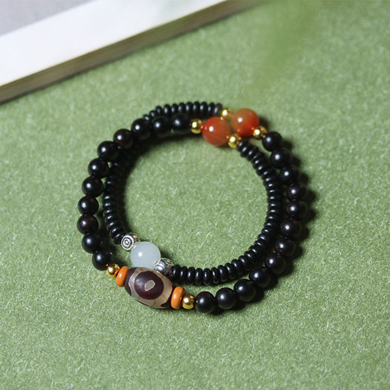 Nimara Ritual Ebony Sandalwood Green Sandalwood Dzi Bead Balance Calm Double Wrap Bracelet