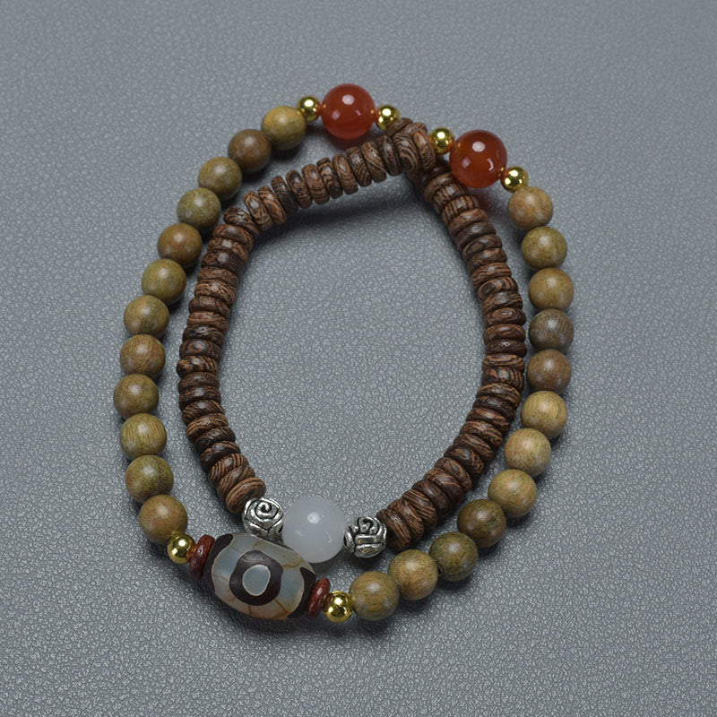 Nimara Ritual Ebony Sandalwood Green Sandalwood Dzi Bead Balance Calm Double Wrap Bracelet