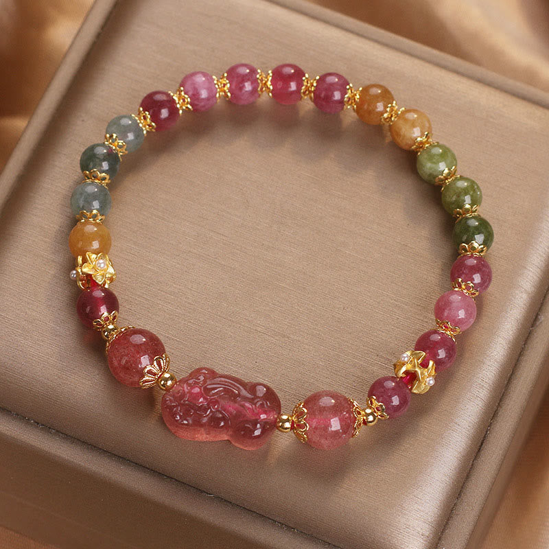 Nimara Ritual Tourmaline Strawberry Quartz Pink Crystal PIXIU Love Bracelet