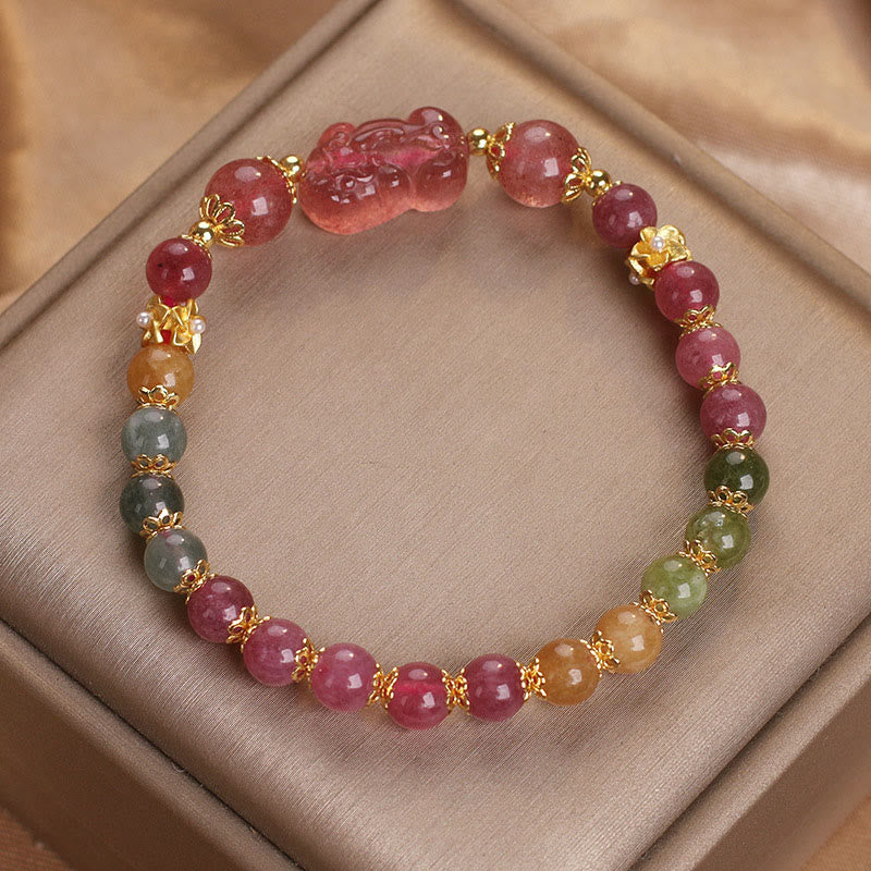 Nimara Ritual Tourmaline Strawberry Quartz Pink Crystal PIXIU Love Bracelet
