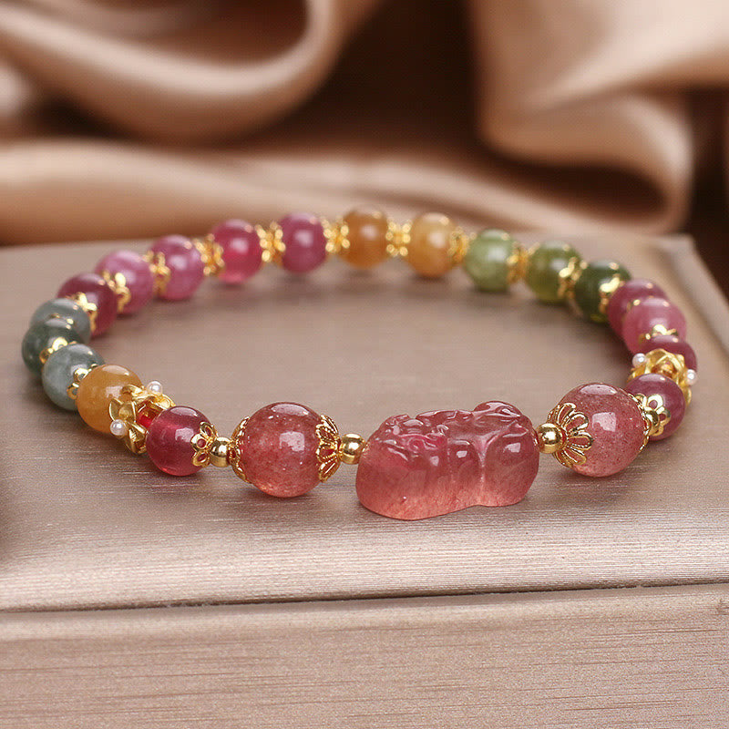 Nimara Ritual Tourmaline Strawberry Quartz Pink Crystal PIXIU Love Bracelet