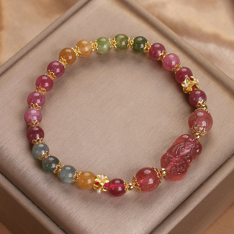 Nimara Ritual Tourmaline Strawberry Quartz Pink Crystal PIXIU Love Bracelet