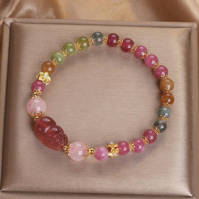 Nimara Ritual Tourmaline Strawberry Quartz Pink Crystal PIXIU Love Bracelet